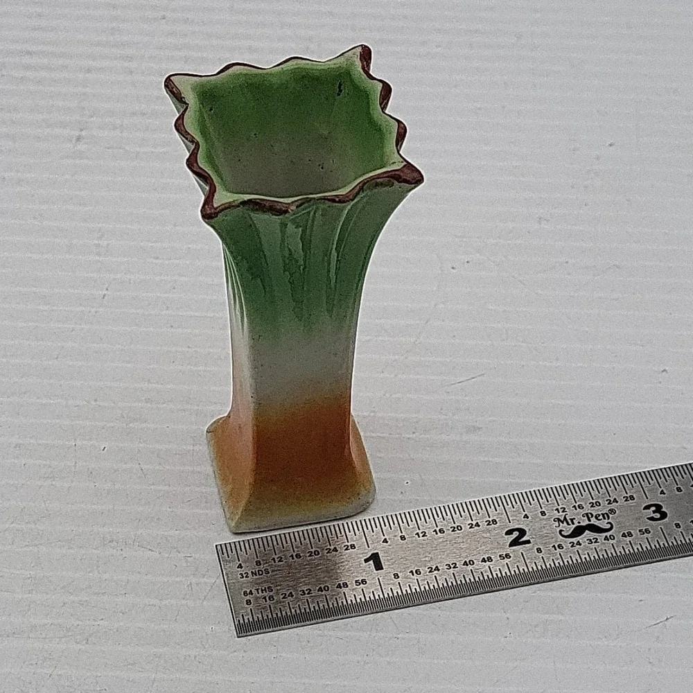 Vintage Miniature Bud‎ Vase Green White Orange Japanese